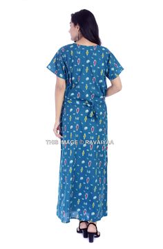 "This Beautiful Gown or can be called as Night Dress is made with super fine quality cotton Fabric. Usage - Gown, Maxi, Night Dress, Lingerie Cover Up , Sleepwear Fabric - 100% Cotton Color - Green Pattern - Ikat Size - Fit Up to 2XL Length - 55\" Inch (140 CM), Bust - 44\" Inch ( 112 Cm), Hip - 52\" Inch (132 CM) Sleeve - 7\" Inch ( 18 Cm), Shoulder - 5\" Inch ( 13 CM), Weight - 0.180 Kg * Gown has Drawstring on the Back side for Perfect Fit. * Gown has a Zipper on Front side for easy wear. * V Blue Cotton Sleepwear For Home, Blue Cotton Sleepwear, Cotton V-neck Nightgown For Sleepover, Cotton V-neck Sleepwear For Pajama Party, Cotton V-neck Nightgown For Bedtime, Green Cotton Sleepwear For Bedtime, Cotton Nightgown For Bedtime, Green Cotton Nightgown For Sleep, Cotton Nightgown With Short Sleeves For Pajama Party