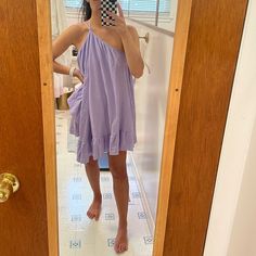 Beautiful Lavender Mini Dress With Pockets From Fp Nwt! Purple Cotton Mini Dress For Vacation, Purple Flowy Sundress Mini Dress, Purple Summer Sundress For Brunch, Casual Lavender Mini Dress For Vacation, Casual Purple Sundress For Daywear, Purple Cotton Mini Dress With Ruffles, Purple Cotton Summer Sundress, Lavender Spring Sundress Mini Dress, Summer Purple Cotton Sundress