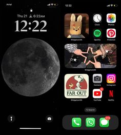 an iphone screen with various icons on it and the moon in the background, as well as text