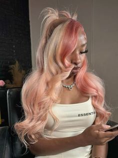 Pastel Pink Balayage, Blonde Brown Highlights, Pink Skunk Stripe, Ginger Body Wave, Skunk Stripe Wig, Balayage On Brown Hair, Brown Hair Light, Lace Front Body Wave, Pink Balayage