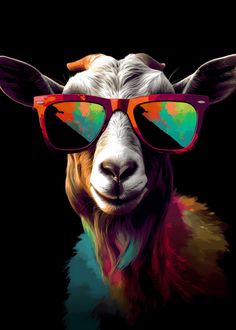 a goat with sunglasses on it's face