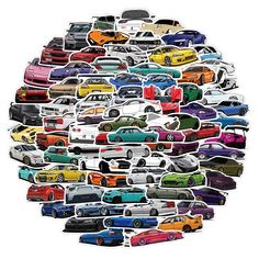 a bunch of cars that are in the shape of a circle on a white background