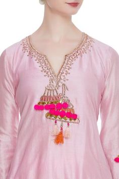 Shop for Abhi Singh Pink Chanderi Silk Kurta Sharara Set for Women Online at Aza Fashions Sharara Pants, Kurta Sharara Set, Kurta Sharara, Short Kurta, Silk Kurta, Pink Round, Sharara Set, Pink Shorts, Set For Women