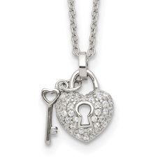 Sterling Silver Cubic Zirconia 16.5&quot; Heart Lock and Key Necklace Friendship Necklaces Lock And Key, Lock And Key Necklace, Heart Lock And Key, Key And Lock, Heart Lock, Lock Necklace, Key Necklace, Lock And Key, Elegant Necklaces