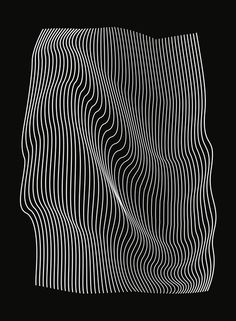 a black and white drawing of wavy lines on a black background with the shape of a face