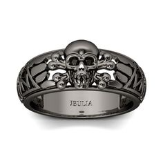 Black Tone Sterling Silver Skull Ring - Jeulia Jewelry Black Rings Men, Gothic Engagement Rings, Gothic Wedding Rings, Unusual Wedding Rings, Skull Wedding Ring, Skull Engagement Ring, Gothic Engagement Ring, Sterling Silver Skull Rings, Diamond Skull