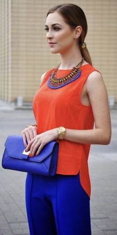 Mode Ab 50, Stylish Spring Outfit, Outfit Inspiration Women, Colour Combinations Fashion, Color Combos Outfit, Color Blocking Outfits, Color Combinations For Clothes, Colour Blocking, Orange Top