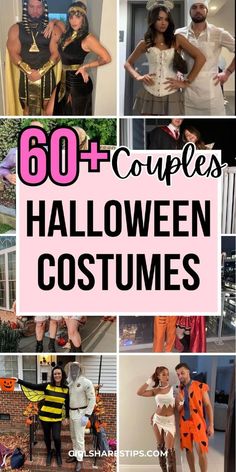 some people are dressed up in costumes and posing for pictures with the words couples halloween costumes