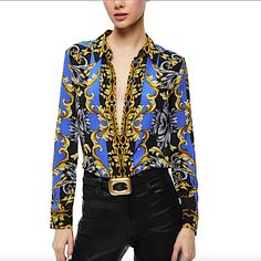 100% Silk Dry Clean Point Collar Long Sleeves With Button Cuffs Button Closures At Front Printed Imported Cropped Puffer Jacket, Button Outfit, Maxi Shirts, Alice And Olivia, Maxi Shirt Dress, Sweaters And Leggings, Printed Silk, Collar Blouse, Scarf Hairstyles