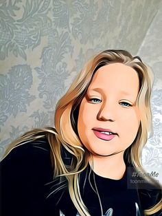 a digital painting of a woman with long blonde hair wearing a black shirt and looking at the camera