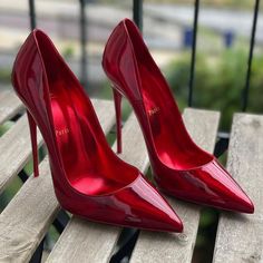 Red Stilleto Heels, Classy Shoes, Iridescent Blue, Leather High Heels, Patent Leather Heels