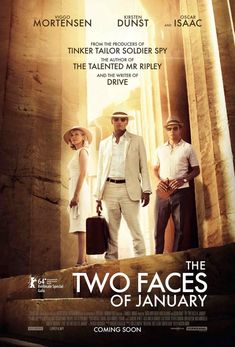 the two faces of january movie poster with three people standing in front of an open doorway