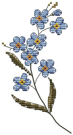 a blue flower with yellow centers is shown on a white background in this embroidery design