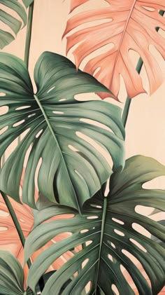 a painting of tropical leaves on a wall