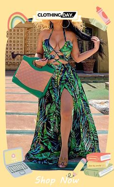 Blue Fashion Sexy Print Hollowed Out Backless Halter Sleeveless Dress Women Suspender Outfits, Dress Beach Pictures, Plus Size Beach Wear, Maxi Dress Beach, Lace Beach Dress, Bohemian Beach Dress, Plus Size Beach, Tracksuit Outfit, Swim Suit Cover