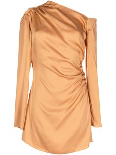 Jaime one-shoulder dress from A.L.C. featuring light orange, ruched detailing, one-shoulder, long sleeves, curved hem and thigh-length. Feature Light, Curator Style, Day Dresses, One Shoulder Dress, One Shoulder, Fashion Branding, Cocktail Dress, Dress Outfits, Orange