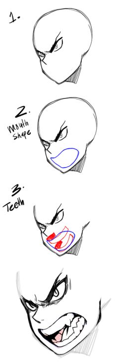 an animation character's face is shown in three different stages, including the nose and mouth