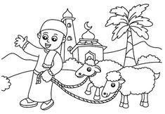 a cartoon character riding a sleigh with sheeps and palm trees in the background