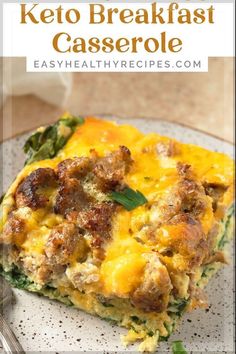 keto breakfast casserole on a plate with a fork