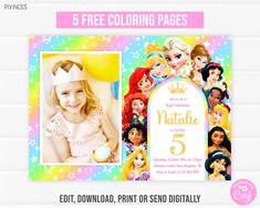 this is an image of a princess birthday party photo book with the number five on it