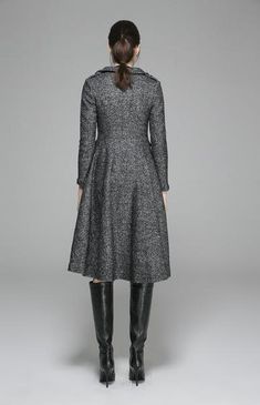 Womens Grey Wool Coat Wool Jacket Winter Coat(1373) Chic Black A-line Outerwear, Winter Evening Knee-length Outerwear, Knee-length Evening Outerwear For Winter, Chic Long Sleeve Pleated Outerwear, Chic Pleated Long Sleeve Outerwear, Knee-length Winter Workwear Outerwear, Knee-length Winter Outerwear For Work, Fall Pleated Long Sleeve Outerwear, Elegant Black Knee-length Outerwear