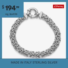 Features: Quick ShipCircumference: 8 InchJewelry Closure: Spring Ring ClaspLink Construction: SemisolidMetal Color: WhiteChain Length: 8 InchChain Width: 8.5 MillimetersChain Construction: ByzantineCare: Wipe CleanBracelet Type: Chain BraceletsMetal: Sterling SilverCountry of Origin: Imported Byzantine Chain, Bracelets Chain, Chain Bracelets, Spring Rings, Chain Bracelet, In Italy, Italy, Bracelet, Sterling Silver