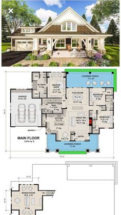 two story house plans with an open floor plan for the front and back of the house