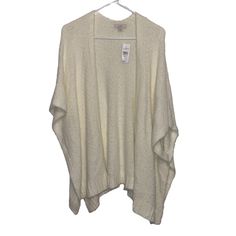 Loft Cozy Oversized Sleeveless But Has Arm Holes Cardigan Women’s Knitted Open Front Kimono Ivory Color Condition New Nwt Has One Tiny Spot With Slight Discoloration. I Do Believe It Will Was Our But I Can Guarantee It. See Pic. Size S/Xs Measured Lying Flat. Pit To Pit Shoulder To Waist U1# 6a Cheap V-neck Cardigan For Daywear, Oversized White Casual Sweater Vest, Casual Oversized White Sweater Vest, Oversized White Cardigan For Layering, White Sleeveless Winter Cardigan, White Soft Knit One-size Cardigan, Oversized White Cardigan For Loungewear, White Sleeveless Knit Cardigan, White V-neck Sweater One Size Fits All