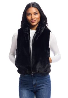 Black Faux Fur Le Mink Zip Vest Women's Ponchos & Wraps, Shawl Collar Coat, Women's Vests, Mink Jacket, Faux Fur Hooded Coat, Crop Vest, Kids Vest, Faux Fur Coats, Fabulous Furs