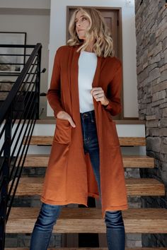 Central Park Cardigan | Rust Rust Cardigan, Colored Cardigans, Cardigan Style, Cardigan Outfits, Soft Sweater, Warm Autumn, Sweater Material, Cardigan Fashion, Rust Color