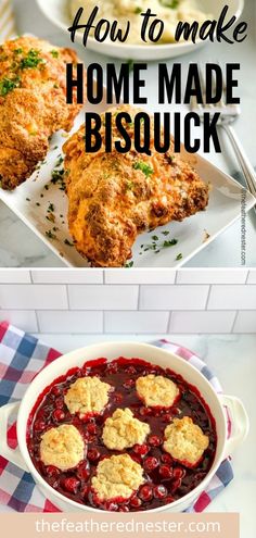 three different pictures with the words how to make home made biscuits in them