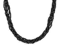 90.00ctw round black spinel rhodium over sterling silver bead necklace. Measures approximately 1/16"W. Magnetic clasp. Elegant Beaded Black Spinel Jewelry, Formal Black Multi-strand Jewelry, Elegant Black Spinel Beaded Necklaces, Elegant Black Spinel Jewelry With Faceted Beads, Formal Multi-strand Black Bead Jewelry, Evening Jewelry With Faceted Round Beads, Elegant Black Rondelle Beaded Necklaces, Evening Faceted Round Bead Necklaces, Evening Faceted Round Beads Necklace