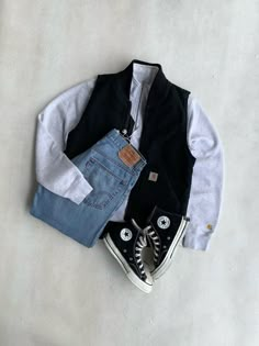 Levis 505 Carhartt Arctic Vest Carhartt Half Zip Chase Sweat Converse Hi Chuck Taylor Zip Up Vest Outfit Men, Carhartt Vest Outfit Men, Carhart Outfit, Carhartt Vest Outfit, Vest Outfits Men, Carhartt Vest, Converse Hi, Estilo Cholo, Cool Outfit Ideas