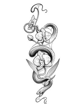 a tattoo design with flowers and scissors