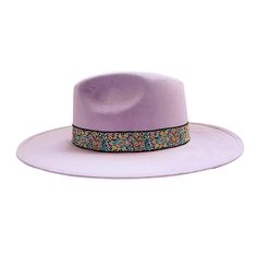 Introducing our stylish Rancher Hat, a perfect blend of comfort and fashion crafted for the modern adventurer. Made from durable polyester suede in an elegant purple hue, this hat exudes sophistication. Featuring a distinctive jacquard trim band, our Rancher Hat boasts a 4" brim and a 4" crown for a structured look that's both timeless and on-trend. The fitted elastic inner band and interior lining ensure a snug and comfortable fit. Please note, each hat is meticulously crafted with care, and no two are exactly alike. Due to the nature of our artisanal production process, this product is not mass-produced, making it truly unique. As such, we regret to inform you that this product is final sale and not eligible for returns. Please refer to our size guide to find your perfect fit: Size M: 22 Adjustable Flat Brim Purple Felt Hat, Adjustable Purple Felt Hat With Short Brim, Purple Adjustable Flat Brim Felt Hat, Adjustable Purple Felt Hat With Flat Brim, Adjustable Wide Brim Purple Fedora, Purple Fedora Winter Hat, Adjustable Lavender Wide Brim Hat, Adjustable Purple Fedora With Short Brim, Adjustable Purple Fedora Hat