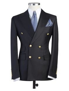 Elegant Tailored Suits With Double Button Closure, Luxury Black Blazer Dress With Double Button Closure, Luxury Black Blazer Dress With Double Button, Luxury Black Blazer Dress For Business, Luxury Black Blazer Dress For Semi-formal Events, Luxury Black Blazer Dress For Semi-formal Occasions, Elegant Formal Suit With Double Button Closure, Elegant Double Breasted Suit For Business, Elegant Black Suit With Double-breasted Button Fastening