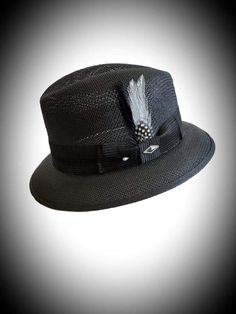 "Hand crafted Black Summit Lowrider fedora with a 2\"brim with a black color band, rooster choice feather." Classic Black Fedora Panama Hat, Adjustable Curved Brim Gatsby Hat, Gatsby Style Adjustable Hat With Curved Brim, Adjustable Gatsby Hat With Curved Brim, Classic Black Adjustable Fedora, Black Western Panama Hat With Curved Brim, Western Style Black Brimmed Panama Hat, Western Style Black Panama Hat With Curved Brim, Western Black Panama Hat With Short Brim