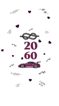 a pink car is parked in front of hearts and the words'20 / 50'are