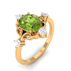 Product Details With a combination of elaborate detailing, round Diamond and a radiating oval peridot, the cocktail ring has everything you seek in a modish and contemporary piece of jewelry. The chartreuse hue of the peridot is sure to impress and stun everyone, regardless of the occasion. Secured in a prong setting, the peridot ring creates an effortlessly elegant solitaire style. Can be set in your preferred metal that adds some personal touches to the enchanting ring. Product Information SKU SHP-RINGS0821176339 Width 4 mm Height 14 mm Weight 2.24 gm (Approximate) PERIDOT INFORMATION No.of Stones 1 Pieces Total Weight 1.10 Carat (Approximate) Dimension(approx) Oval-6X8 mm-1 Pcs Color Green Cut Brilliant Shape Oval Setting Type Prong-Setting Quality Grade AAA DIAMOND INFORMATION No.of St Peridot Rings, Ring With Diamond, Peridot Ring, 18k Yellow Gold Ring, Ring Sizer, Cocktail Ring, Yellow Gold Rings, Cocktail Rings, Round Diamond