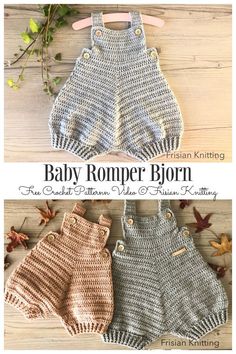 two knitted baby rompers are shown with text that reads, baby romper bloom