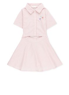 - Pink Palm Angels cotton dress for girl - Collar - All-over contrasting color striped pattern - Front contrasting color embroidered 3 Palms logo - Front buttons fastening - Side zipComposition: 100% Cotton Spring Cotton Dress With Striped Hem, Spring Cotton Dresses With Vertical Stripes, Cotton Short Sleeve Dresses With Vertical Stripes, Casual Cotton Dress With Vertical Stripes, Cotton Dress With Vertical Stripes And Short Sleeves, Summer Dress With Striped Collar And Short Sleeves, Spring Cotton Dresses With Contrast Stripes, Cute Striped Cotton Dress, Short Sleeve Cotton Dress With Vertical Stripes