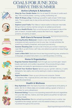 Active Day Routine, Summer Goals List Productive, Summer Break Routine, Goals For 2024 List, June And Day, Summer Productivity, Health Morning Routine, Summer Goals List, June Goals