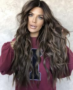 Brunette Wavy Hair, Grey Hair Inspiration, Color Balayage, Long Brunette, Door Replacement, Brown Hair With Blonde Highlights