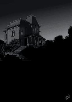 a creepy house in the dark with stairs leading up to it's second story