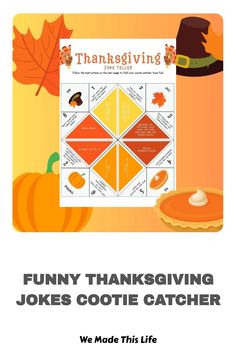 Thanksgiving-themed cootie catcher with jokes, surrounded by pumpkins and a pie. Essential Oil Lotion Recipe, Cootie Catcher Printable, Princess Leia Costume Diy, Essential Oil Lotion, Lotion Recipe, Homemade Essential Oil, Fun Classroom Activities