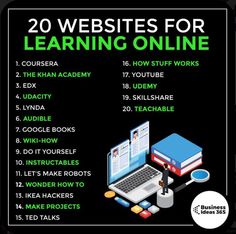 there is a poster with the words 20 web sites for learning online