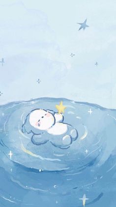 a baby is floating in the water with a star on its back and it's head above the water