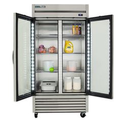 an open refrigerator with its doors wide open