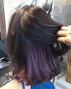 Keep it hidden at school or work and flaunt it when you're ready to party ✨✨ Peekaboo lavender hair color by Number76 Singapore. Plum Hair Colour, Lavender Hair Dye, Hair Color Plum, Plum Hair