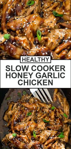 slow cooker honey garlic chicken in a skillet